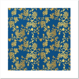 Blue and Gold Chinoiserie Plants Posters and Art